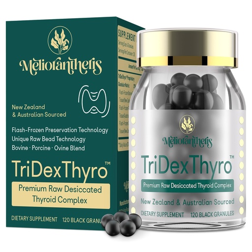 [BRSREGQBBEIA42QZ] Thyroid Supplement – TriDexThyro™ Raw Desiccated Thyroid Complex 375 mg with Bovine, Porcine & Ovine –120 Capsules for Women and Men（1 Pack）