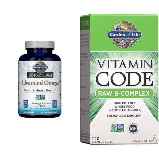[BRSROAIKC4BWGFLF] Garden of Life Dr. Formulated Advanced Omega Fish Oil & Vitamin B Complex - Vitamin Code Raw B Complex - 120 Vegan Capsules