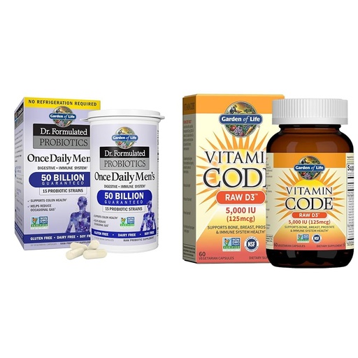 [BRSRAYYYCAGQY2T6] Garden of Life Probiotics for Men 50 Billion CFU 15 Strains + Vitamin D3 5000 IU Raw D3 60 Vegetarian Capsules