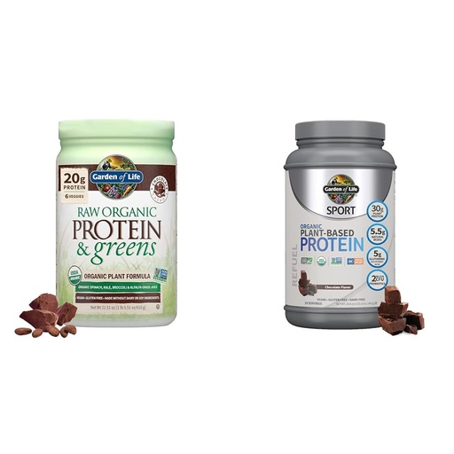 [BRSROBQEBMCQA3L5] Garden of Life, Powder Protein Greens Chocolate Organic, 22 Ounce & Organic Vegan Sport Protein Powder, Chocolate - Probiotics, BCAAs, 30g