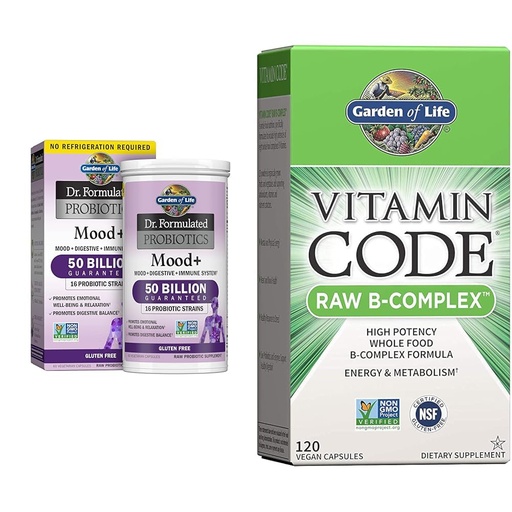 [BRSROBQCCAFB6DQY] Garden of Life Dr. Formulated Probiotics Mood+ Acidophilus Probiotic Supplement & Vitamin B Complex - Vitamin Code Raw B Complex - 120 Vegan Capsules