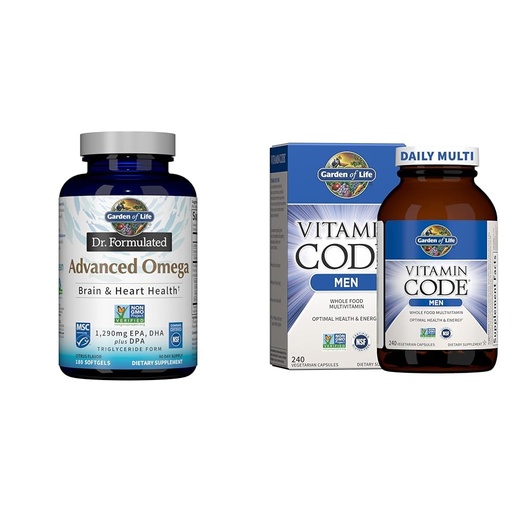 [BRSROAIKDMGWEEQU] Garden of Life Dr. Formulated Advanced Omega Fish Oil & Multivitamin for Men - Vitamin Code Men's Raw Whole Food Vitamin Supplement with Probiotics, Vegetarian, 240 Capsules