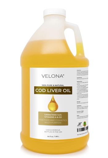 [BRSWYAIYCNYWKDLH] velona Cod Liver Oil - 64 Fl Oz | 1,000A/100D IU/g Omega 3 Vitamins A & D3 | Norwegian Arctic Sustainably Sourced Nordic Oil | Hair, Body and Skin Care | Use Today - Enjoy Results