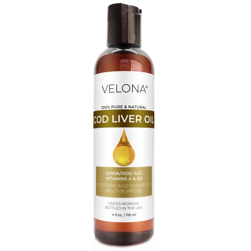[BRSWYAIYPMDR6CQ6] velona Cod Liver Oil - 4 Fl Oz | 1,000A/100D IU/g Omega 3 Vitamins A & D3 | Norwegian Arctic Sustainably Sourced Nordic Oil | Hair, Body and Skin Care | Use Today - Enjoy Results