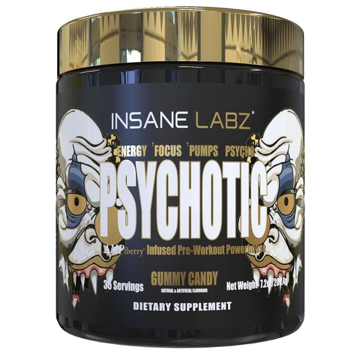 [BRSWGBDYDF6A4CA3] Insane Labz Psychotic Gold, High Stimulant Pre Workout Powder, Extreme Lasting Energy Focus, Pumps and Endurance with Beta Alanine, DMAE Bitartrate, NO Booster (35 Servings, Gummy Candy)
