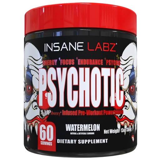 [BRSRMZAYAEMAGGTL] Insane Labz Psychotic, High Stimulant Pre Workout Powder, Extreme Lasting Energy, Focus and Endurance with Beta Alanine, Creatine Monohydrate, DMAE, 60 Srvgs, Watermelon