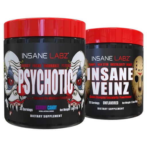 [BRSW2CA7CB5Q4FD2] Psychotic, and Insane Veinz, Pre Workout Stack (Gummy Candy and Unflavored)