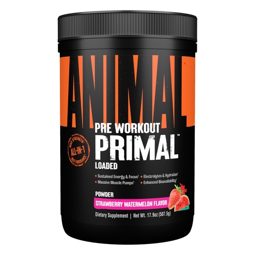 [BRSRMYD4C4CWG2DZ] Animal Primal Muscle Hydration + Preworkout Powder – Contains Beta Alanine, 3DPump, Caffeine & Electrolytes – Improves Energy, Focus, Endurance & Absorption – Strawberry Watermelon Flavor, 17.9 oz