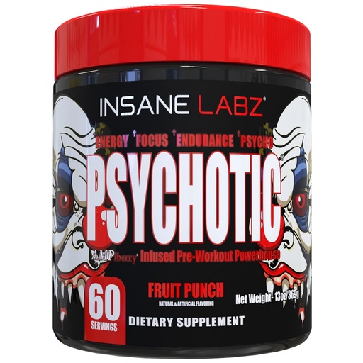 [BRSRMZAYARYWKHQ3] Insane Labz Psychotic, High Stimulant Pre Workout Powder, Extreme Lasting Energy, Focus and Endurance with Beta Alanine, Creatine Monohydrate, DMAE, 60 Srvgs, Fruit Punch
