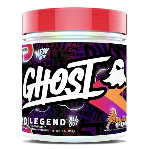 [BRSRAGQQAUNQOET4] GHOST Legend All Out Pre-Workout Powder, Orange Cream - 20 Servings - Pre-Workout Supplement for Men & Women - Energy & Pumps - Caffeine, Citrulline, Beta Alanine, Betaine, NO3-T Sugar Free