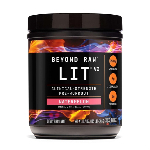 [BRSREGL4DIIWMADZ] BEYOND RAW LIT V2 Clinical Strength Pre Workout Powder, Hits Harder, Bigger Pumps, Caffeine, L-Citrulline, Creatine, Watermelon, 30 Servings