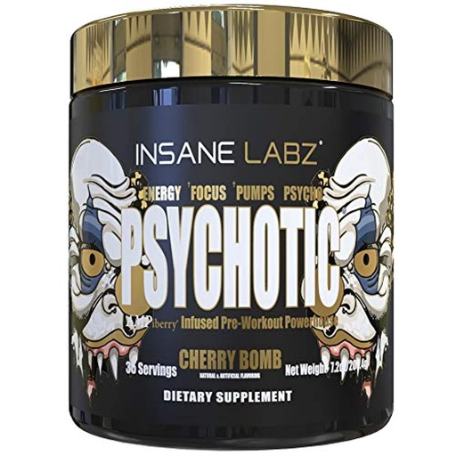 [BRSWYAQBPMFBADT4] Insane Labz Psychotic Gold, High Stimulant Pre Workout Powder, Extreme Lasting Energy Focus, Pumps and Endurance with Beta Alanine, DMAE Bitartrate, NO Booster (35 Servings, Cherry Bomb)