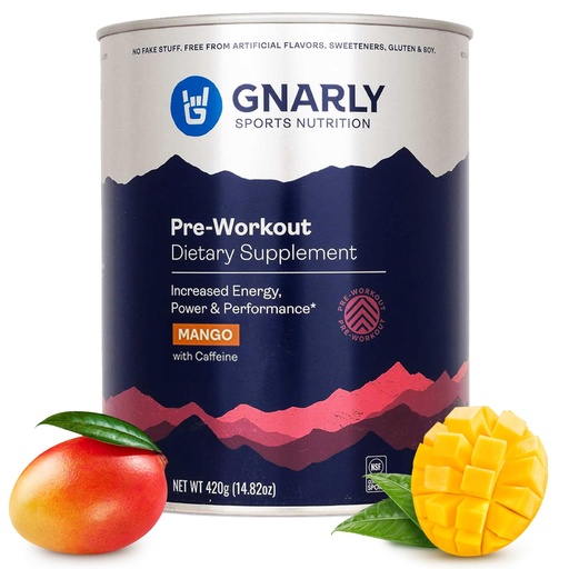 [BRSWYYDQAEMAYE34] Gnarly Nutrition Natural Pre-Workout Powder, Mango – NSF Contents Certified, Endurance & Recovery – Vegan Pre-Workout, Sports Nutrition – Mango with Caffeine, 14.82 oz