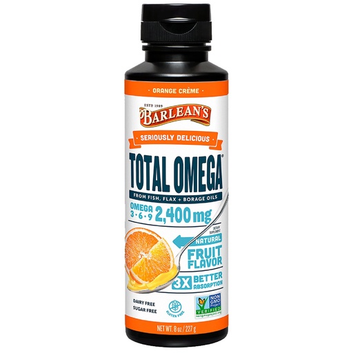 [BRSWIYIZCEHQO3DO] Barlean's Total Omega 3 6 9 Orange Crème Liquid Fish Oil Supplement with Borage and Flaxseed Oil, 2,400 mg of Omegas EPA and DHA Plus GLA for Joint and Heart Health, 8 oz