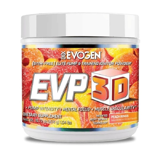 [BRSWYYYCAF7B4DY3] Evogen EVP-3D | Extreme Pre-Workout Pump Ignitor, Arginine Nitrate, Citrulline, Beta-Alanine, Lions Mane | Peach Rings | 40 Servings
