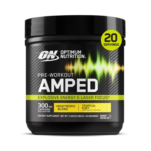 [BRSREAQ3AR6WCADG] Optimum Nutrition Amped Pre-Workout, with Citrulline, Beta-Alanine, Nootropics and 300mg of Caffeine for Energy, Tropical Fury, 20 Servings (Packaging May Vary) | Pre-Workout with L-citrulline, Beta-Alanine, Electrolytes, Nootropic blend with 300mg of Caffeine & Neumentix(r), Zero Sugar