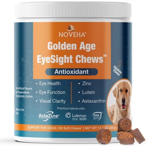 [BRSROHA7O4OQ2CDX] NOVEHA Eye Supplement for Dogs (90 Chews)- Vision Support with Lutein + Vitamin C & Astaxanthin Antioxidants - Dog Vitamins for Eyes + Fish Oil for Omega 3 EPA - Made in USA