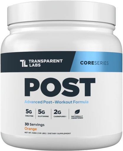 [BRSRA235CQFWOGTB] Transparent Labs Post - Post-Workout Recovery Muscle Builder w/L-Glutamine, Creatine Monohydrate, & Carnipure L-Carnitine L-Tartrate for Muscle Recovery & Building - 30 Servings, Orange