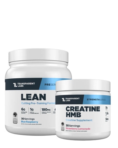 [BRSRE2Q6OEPQ43TO] Transparent Labs Lean Pre-Workout (30 Servings, Blue Raspberry) & Creatine HMB (30 Servings, Strawberry Lemonade)