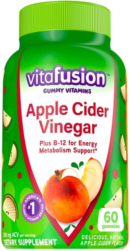 [BRSWYZ36DNYG2D3V] vitafusion Apple Cider Vinegar Gummies, 500mg Apple Cider Vinegar per serving plus B Vitamins, 60ct (30 day supply), Natural Apple Cider Flavor from America’s Number One Gummy Vitamin Brand