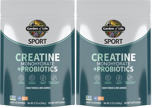 [BRSRGGQKCEHRQALX] Garden of Life Creatine Monohydrate Powder for Women & Men, Micronized Pre Workout with Probiotics for Muscle, Strength, Sport Amino Energy, About 60 Easy to Mix Unflavored Servings, (Pack of 2)