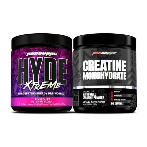 [BRSROBT5OACAAYAU] PROSUPPS Hyde Xtreme Hard-Hitting Energy Pre-Workout, Pixie Dust, and Creatine 300 Bundle