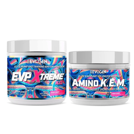 [BRSRGYANCJ7Q4YAU] Evogen EVP Xtreme NO Amino K.E.M. Bundle – Pre Workout Powder & EAA/BCAA Pump Volumizer for Muscle Growth, Hydration & Performance | Sour Candy