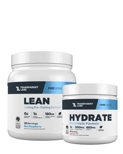 [BRSRE2YOCQCAYYDL] Transparent Labs Lean Pre-Workout (30 Servings, Blue Raspberry) & Hydrate Electrolytes Powder (40 Servings, Tropical Punch)