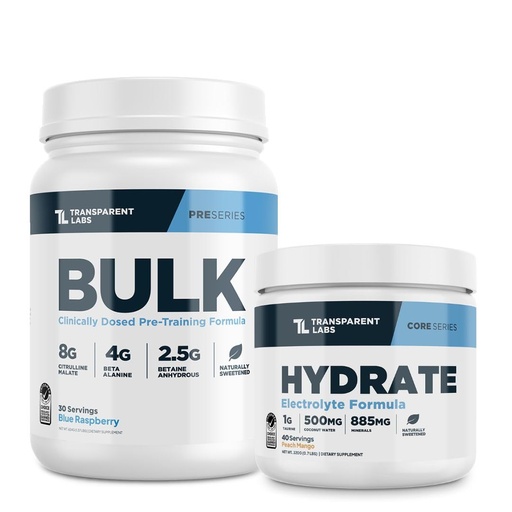 [BRSRAYA3DEGQECT4] Transparent Labs Bulk Pre Workout Powder for Muscle Building & Strength 30 Servings, Blue Raspberry & Hydrate Electrolytes Powder with Coconut Water, Taurine, & Potassium 40 Servings, Peach Mango