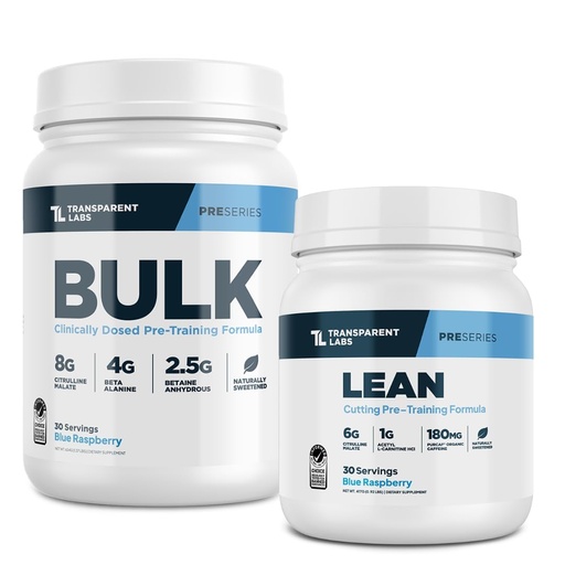[BRSRE2QROR6AAC3O] Transparent Labs Bulk Pre-Workout (30 Servings, Blue Raspberry) & Lean Pre-Workout (30 Servings, Blue Raspberry)