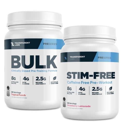 [BRSRE23QDENAYCLA] Transparent Labs Bulk Pre-Workout Powder (30 Servings, Tropical Punch) & Stim-Free Pre-Workout Powder (30 Servings, Strawberry Lemonade)