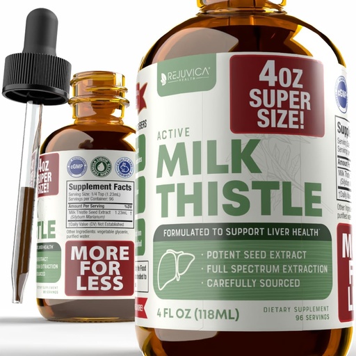[BRSROAIQOIDQKEY3] Rejuvica Zdraví Aktivní mléko Thistle 4oz XL Super Size - Advanced Milk Thistle Seed Liquid Extract Drops - Může podporovat játra - Vegan cukr bez GMO tinktura