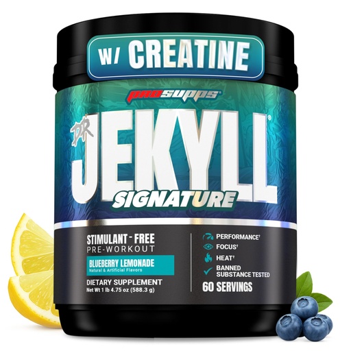 [BRSREZQ2CBYWCA32] ProSupps Dr. Jekyll Signature Pre Workout Powder with Creatine - Stim-Free Preworkout Supports Focus & Endurance - Caffeine-Free Gym & Fitness Supplements (Blueberry Lemonade, 60 Servings)