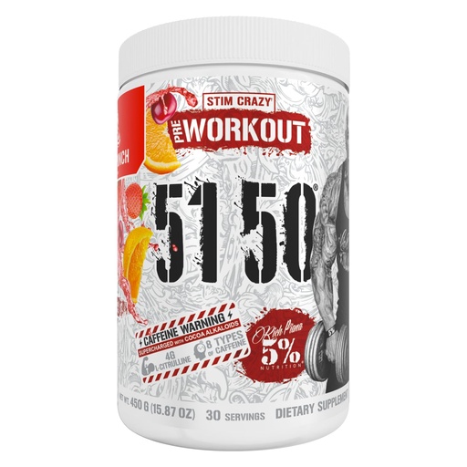 [BRSRGHALBABGO3T3] 5% Nutrition Rich Piana 5150 High Stim Pre-Workout Powder | Extreme Energy, Focus, Pumps & Endurance | 400 mg Caffeine, Citrulline, Beta Alanine, N-Acetyl L-Tyrosine | 30 Srvgs (Fruit Punch)