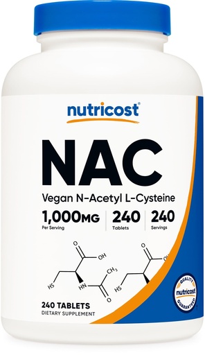 [BRSRABALB5YA2YD3] Nutricost N-Acetyl L-Cysteine (NAC) 1000 mg, 240 Vegan Tablets - GMO Free, Gluten Free, Vegetarian Supplement