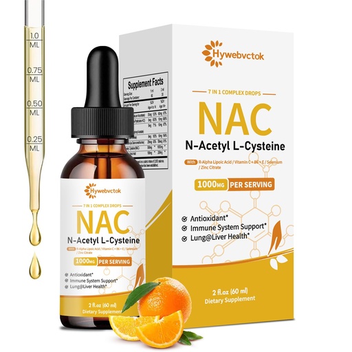 [BRSREFD2BMIBAYDP] Liquid NAC Drops 1000 MG, NAC Supplement N-Acetyl Cysteine with R-Alpha Lipoic Acid,NAC for Kids & Adults, Immune & Antioxidant Support, Liver & Lung Health, Orange Flavor, 0 Sugar, 2FL OZ