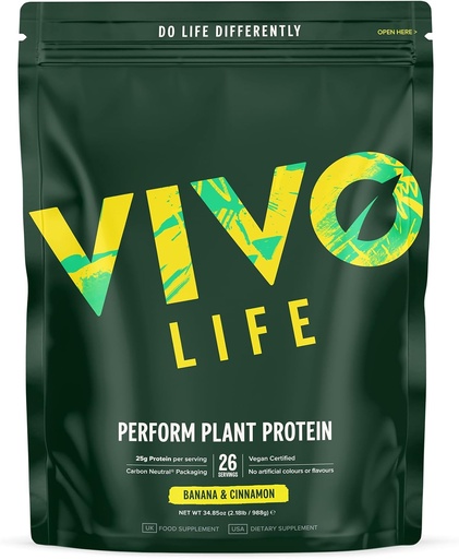 [BRSWYBD4BN7QYGQ4] Vivo life Perform Plant Protein Powder - Pea & Hemp Protein Blend with BCAA (34.85 oz, Banana & Cinnamon)