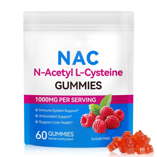 [BRSREFQ6C4PGMYLX] Daiasns NAC Gummies for Adults & Kids 1000mg - Chewable NAC Supplement N-Acetyl Cysteine Supports Lung & Liver Detox, Antioxidant & Immune Defense, Strawberry Flavor 60 Count