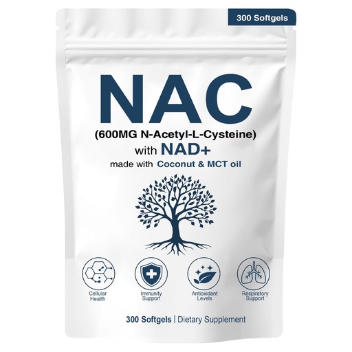 [BRSRGBQECMAR4CA2] NAC 600mg Non-GMO, Gluten Free,Organic NAC Supplement N-Acetyl Cysteine Capsules with NAD+ for Cellular & Lung Health, 300 Softgels