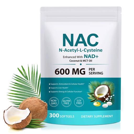 [BRSRGGDQB57Q22T6] AIQIUSHA NAC Supplement 600mg, N-Acetyl Cysteine Softgels with Coconut & MCT Oil, Daily Wellness Support, Non-GMO, Gluten Free, 300 Softgels