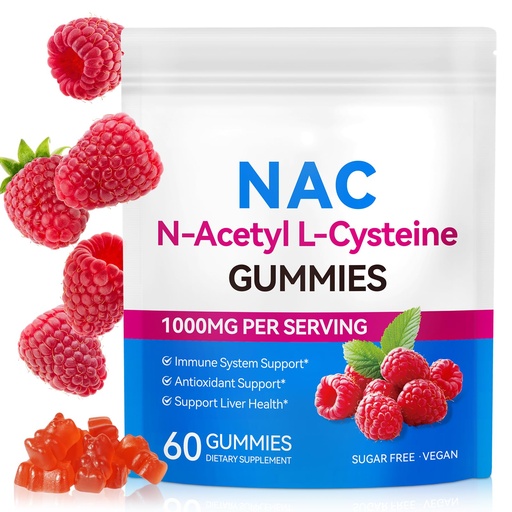 [BRSREFABOF4B6CTZ] NAC Gummies for Kids & Adults, Sugar-Free NAC Supplement, N-Acetyl Cysteine Lung & Liver Health, Antioxidants & Immune System, 60 Count