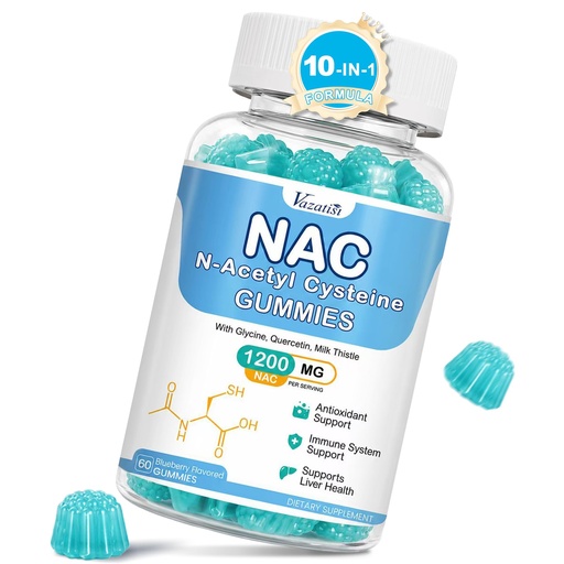 [BRSRAAADPJ7BA3TA] NAC Gummies, NAC Supplement with Milk Thistle, Selenium, B6, B12 - Antioxidant, Immune Support - N Acetyl Cysteine 600 mg per Gummy - Blueberry Flavored, 60 Cts