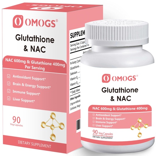 [BRSRE2QHAQHWA3DZ] OMOGS Glutathione & NAC Supplement, with vtamin B & Selenium, Supports Liver Health, Cellular, Antioxidant, Energy Production & Immune, Vegan & Gluten-Free, 90 Veg Capsules.