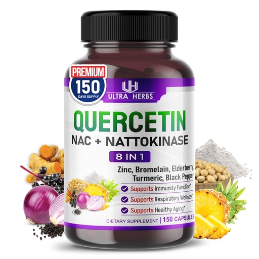[BRSROGD5CMIAYD3P] Ultra Herbs Quercetin Supplement with Bromelain, NAC & Nattokinase, 8-in-1 Formula with Zinc, Elderberry & Turmeric, Immune & Respiratory Wellness Support*, 150 Capsules, Non-GMO