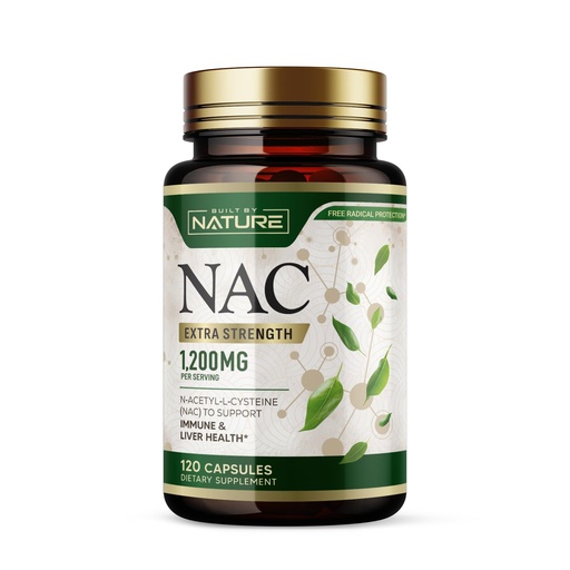 [BRSRACY6AR7ROEI2] Built by Nature NAC Supplement – 1200mg N-Acetyl-L-Cysteine – Immune & Respiratory Support, Liver Health, Antioxidant Supplement – Non-GMO, Gluten-Free 120 Capsules