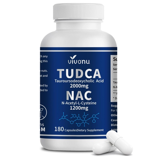 [BRSRGBT2CB7AACLX] VivoNu TUDCA 2000mg + NAC 1200mg Supplement Complex Capsules, Powerful TUDCA Bile Salt + N Acetyl Cysteine, Antioxidant Supplements for Liver & Lung& Gallbladder Cleanse, Digestion - 180 Capsules