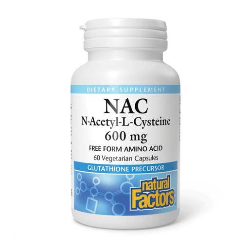 [BRSWKHYYOIPWAED3] Natural Factors N-Acetyl-L-Cysteine 600 mg - Supports Healthy Liver & Lungs - Antioxidant Support Supplement Supports Immune System Health - 60 Vegetarian Capsules (60 Servings)