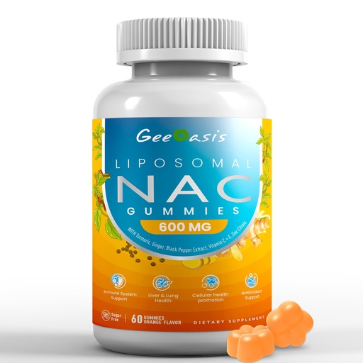 [BRSRE2T2DMNQEHLL] Liposomal NAC Gummies 600mg, N-Acetyl Cysteine Supplement for Kids & Adults, with Turmeric, Ginger, Black Pepper, Immune, Liver & Lung Support, Antioxidant, Sugar-Free Pineapple Flavor, 60 Counts