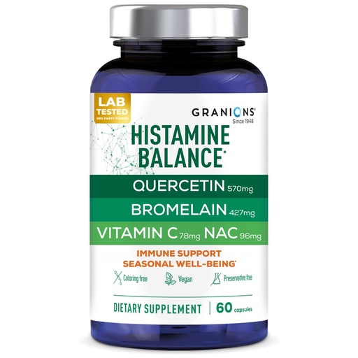 [BRSRMCAZCEFQEADG] Granions Histamine Balance Complex - Quercetin with Bromelain, NAC and Vitamin C - D-Hist Seasonal Histamine Blocker & Immune Support Supplement for Adults and Children - 60 Vegan Capsules