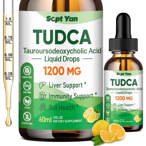 [BRSREBT6AEIAAH36] TUDCA Supplement 1200mg Liquid Drops, Liver Supplement with TUDCA, NAC, Milk Thistle Seed and Dandelion , for Liver Support, and Gallbladder Cleanse & Repair, Sugar-Free, Vegan, Lemon Flavor, 2 Fl Oz